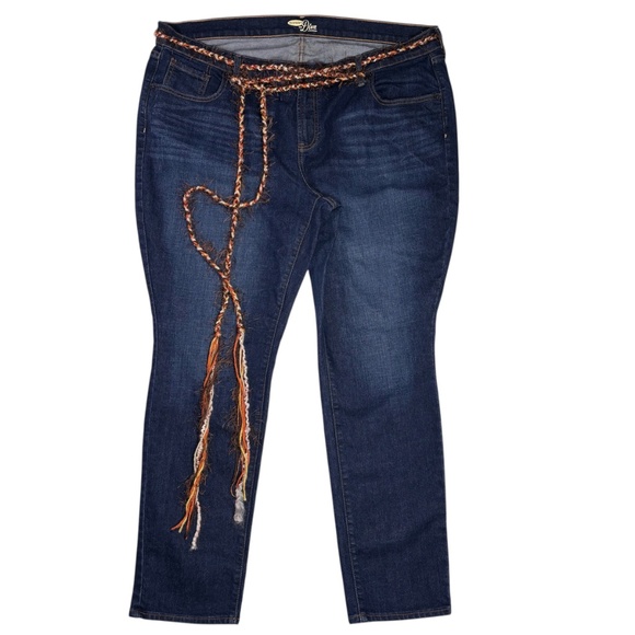 Old Navy Diva Jeans Hand Painted Mod Retro Flower Yellow Orange 70s Boho Plus 20 - Picture 3 of 11